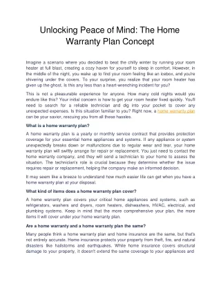 Unlocking Peace of Mind: The Home Warranty Plan Concept