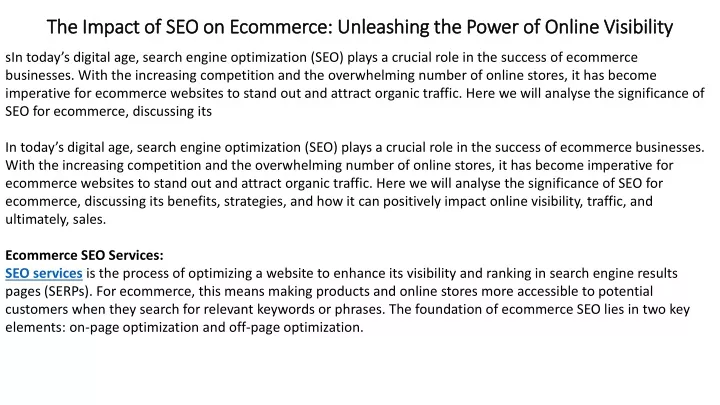 the impact of seo on ecommerce unleashing the power of online visibility
