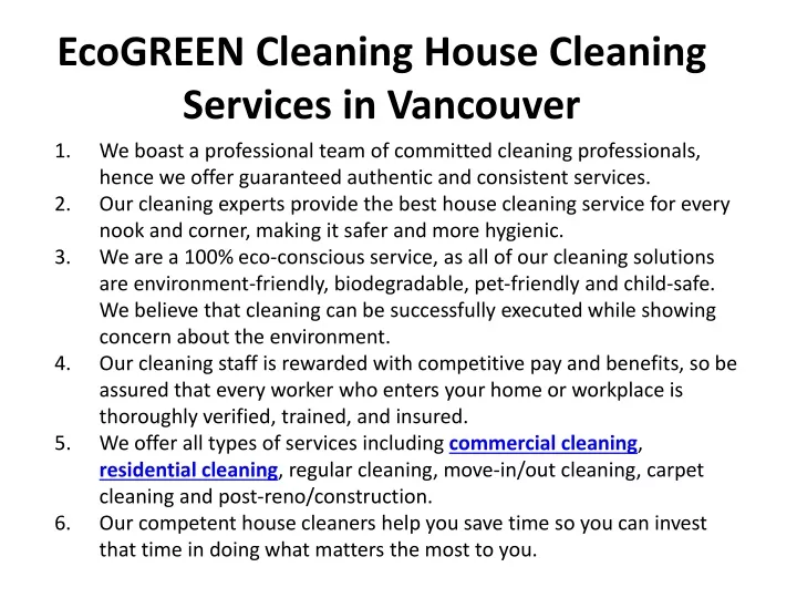 ecogreen cleaning house cleaning services