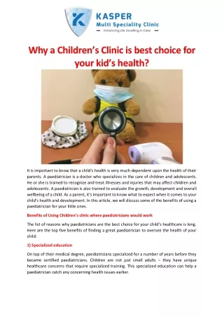 Why a Children’s Clinic is best choice for your kid’s health?