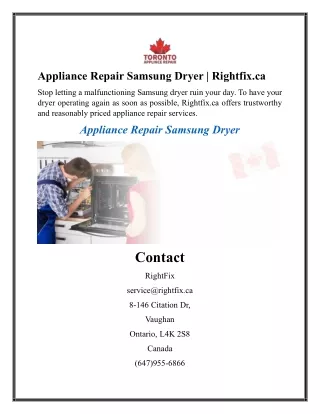 Appliance Repair Samsung Dryer  Rightfix.ca