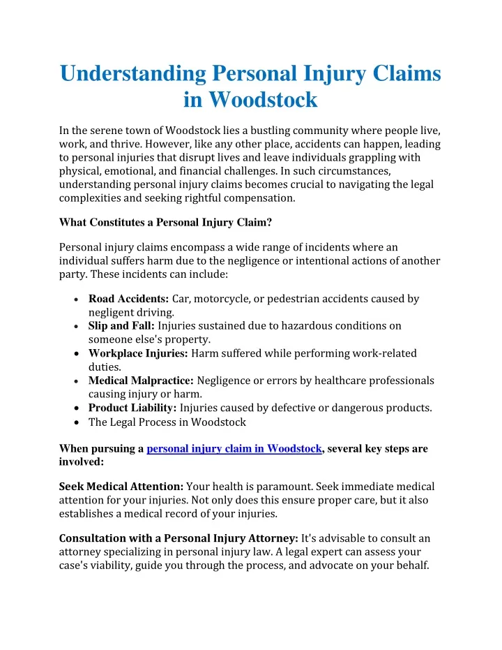 understanding personal injury claims in woodstock