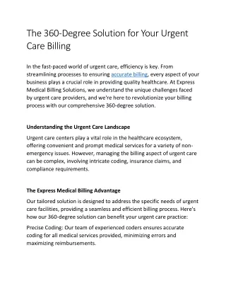 The 360-Degree Solution for Your Urgent Care Billing