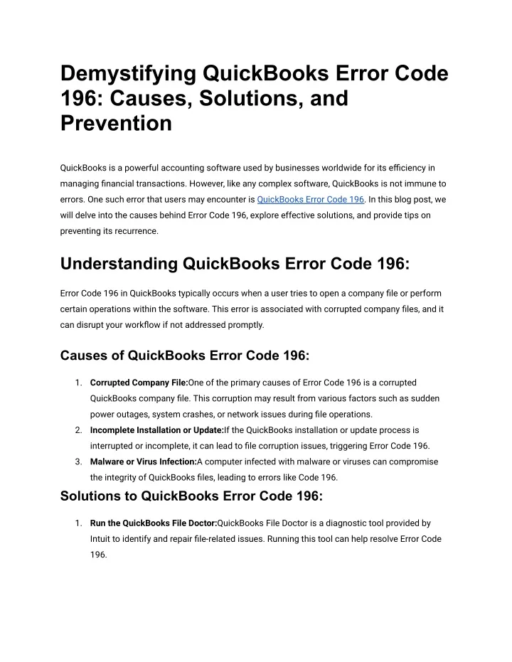 demystifying quickbooks error code 196 causes