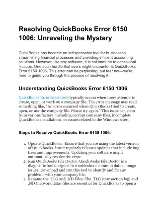 Resolving QuickBooks Error 6150 1006_ Unraveling the Mystery