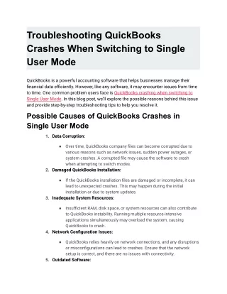 Troubleshooting QuickBooks Crashes When Switching to Single User Mode