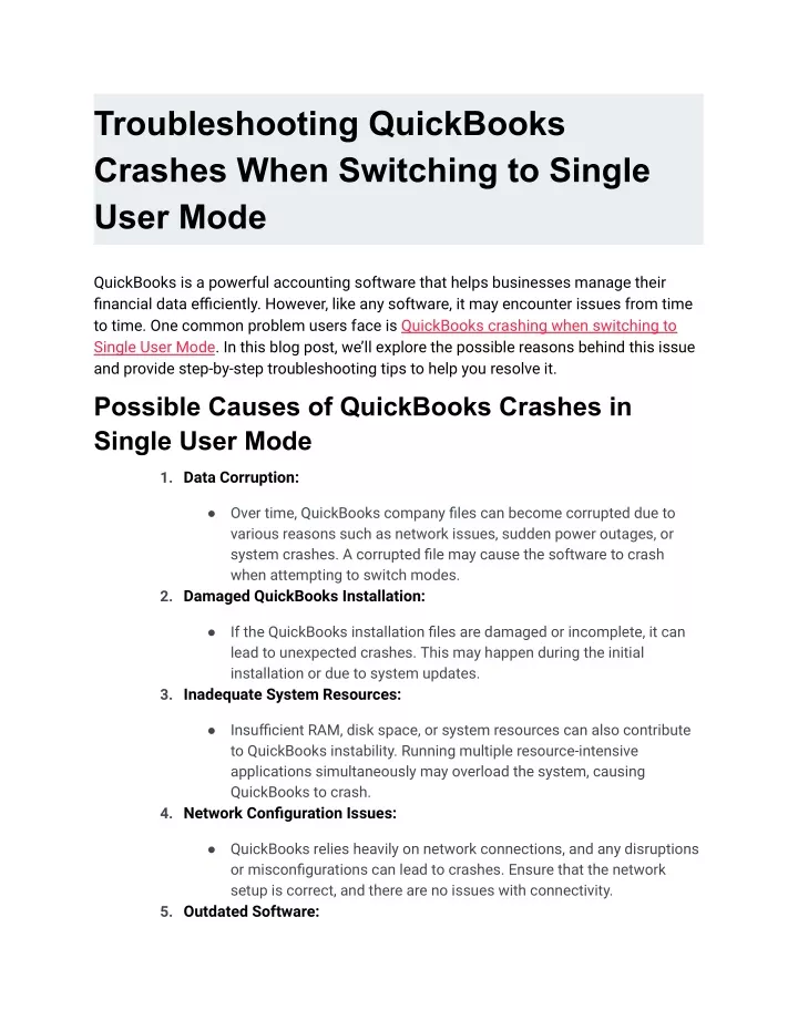 troubleshooting quickbooks crashes when switching