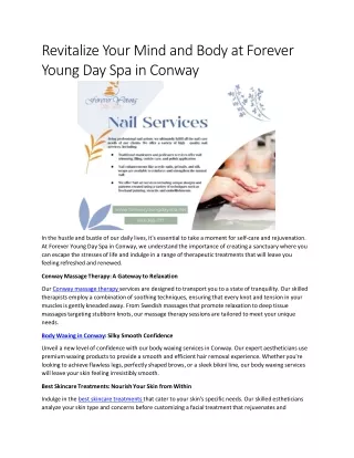 Revitalize Your Mind and Body at Forever Young Day Spa in Conway