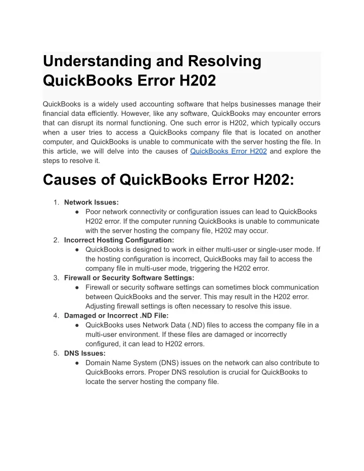 understanding and resolving quickbooks error h202