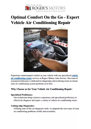 Optimal Comfort On the Go - Expert Vehicle Air Conditioning Repair