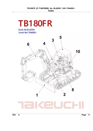 Takeuchi TB180FR Hydraulic Excavator Parts Catalogue Manual (SN 17840001 and up)