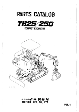 Takeuchi TB250 Compact Excavator Parts Catalogue Manual