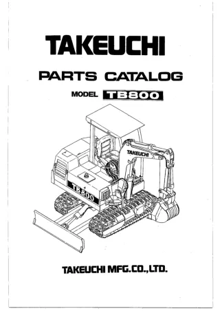 Takeuchi TB800 Compact Excavator Parts Catalogue Manual