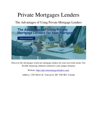 Private Mortgages Lenders