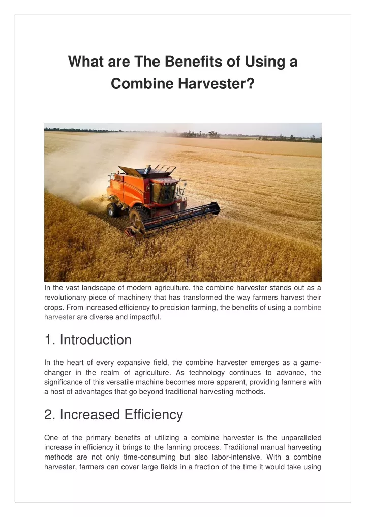 what are the benefits of using a combine harvester