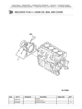 JCB TLT30DHIGH Teletruk Parts Catalogue Manual (Serial Number 01540935-01541999)