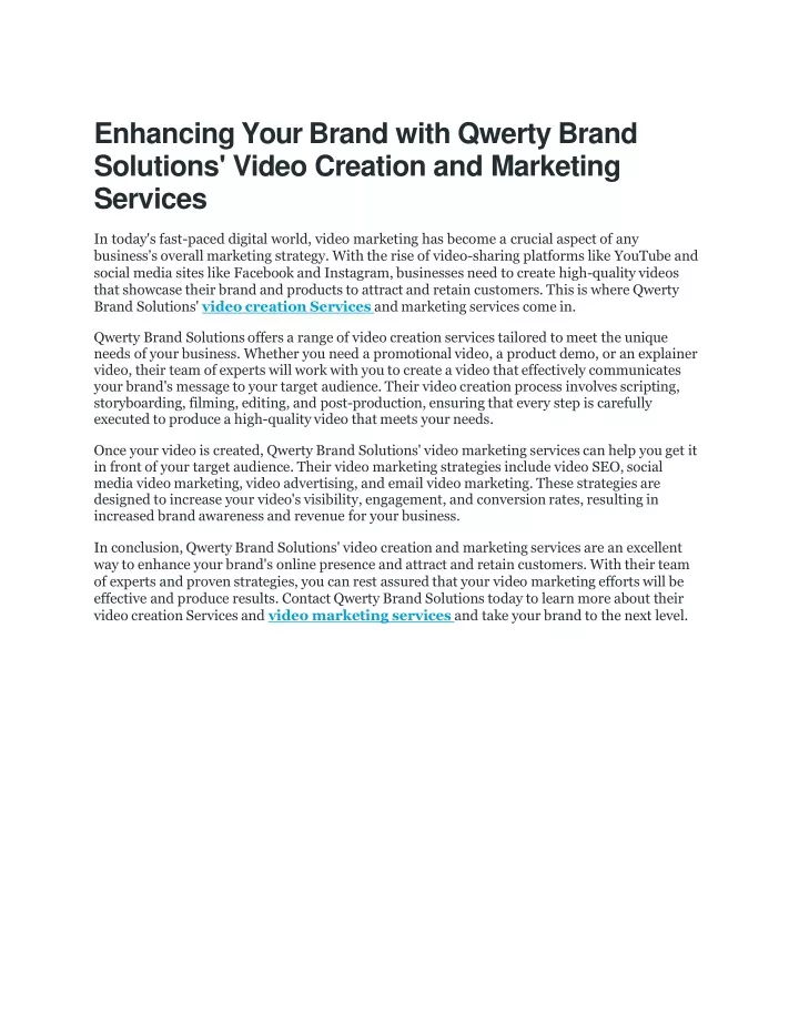 enhancing your brand with qwerty brand solutions video creation and marketing services