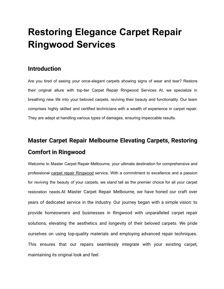 restoring elegance carpet repair ringwood services