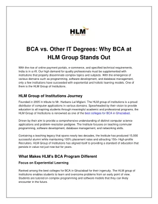 BCA vs. Other IT Degrees: Why BCA at HLM Group Stands Out