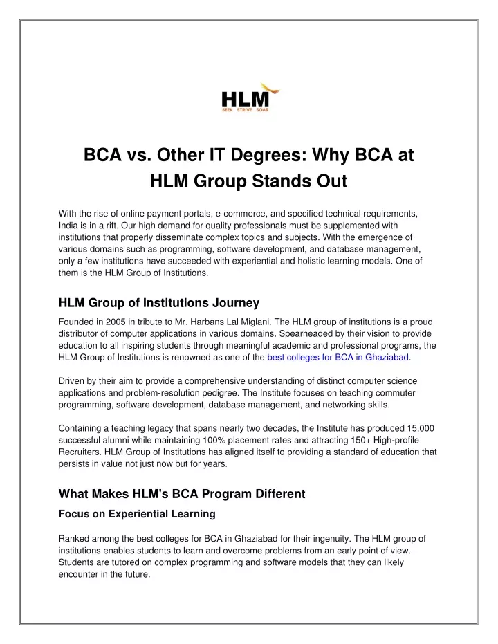 bca vs other it degrees why bca at hlm group