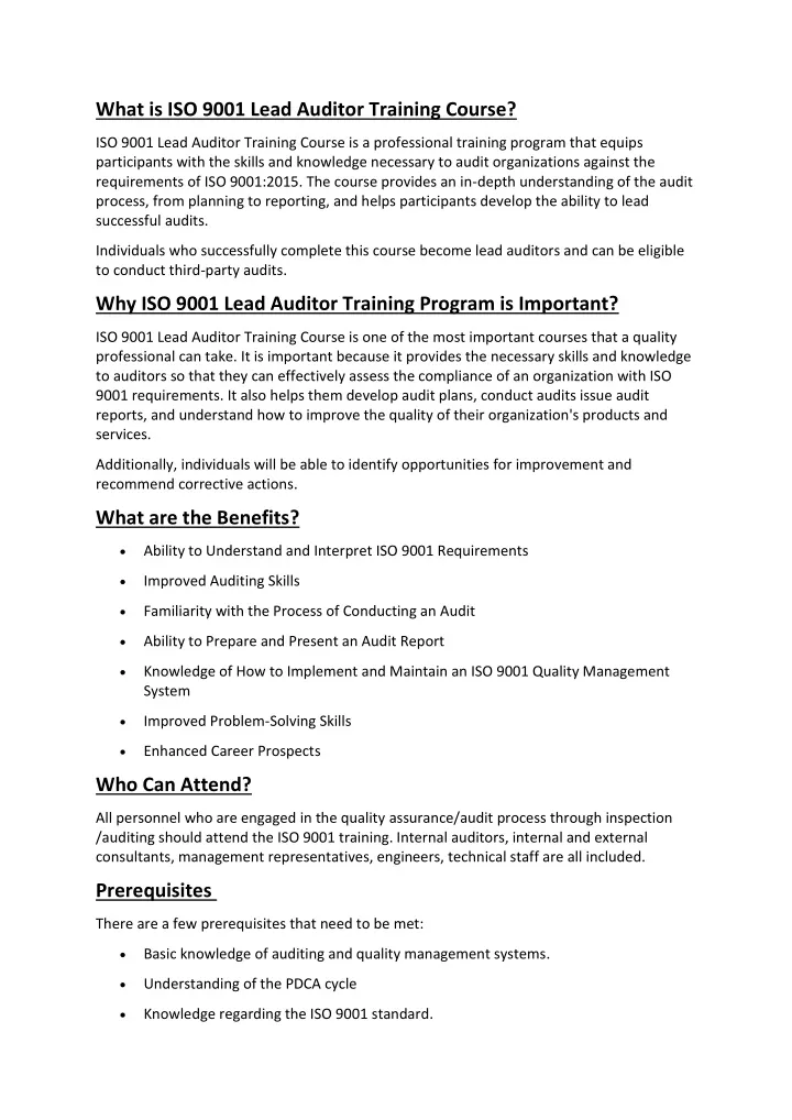 what is iso 9001 lead auditor training course