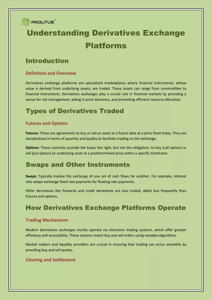 understanding derivatives exchange platforms