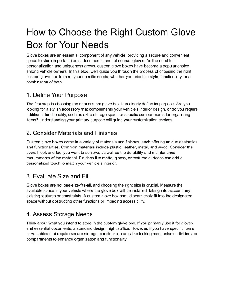 how to choose the right custom glove box for your
