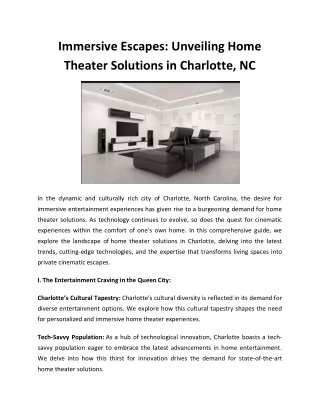 Immersive Escapes Unveiling Home Theater Solutions in Charlotte, NC