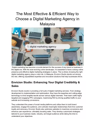 The Most Effective & Efficient Way to Choose a Digital Marketing Agency in Malaysia