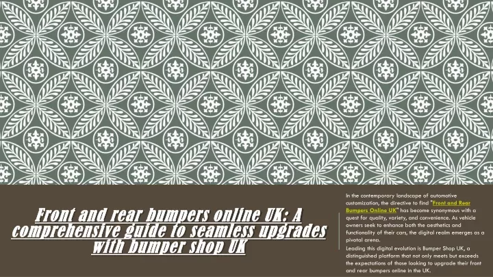 front and rear bumpers online uk a comprehensive guide to seamless upgrades with bumper shop uk