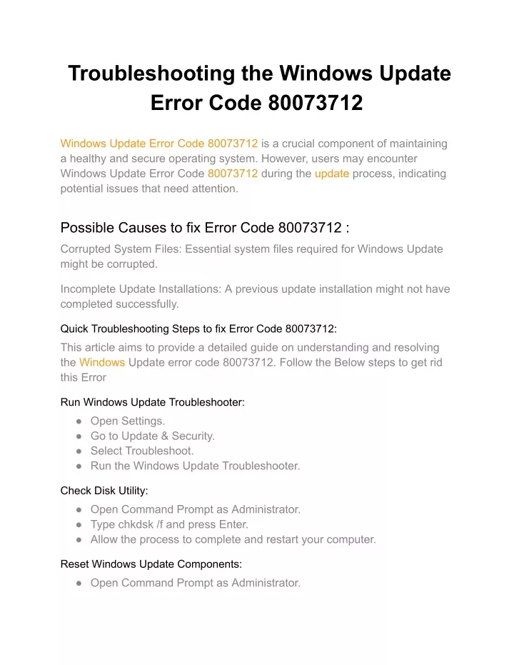 troubleshooting the windows update error code
