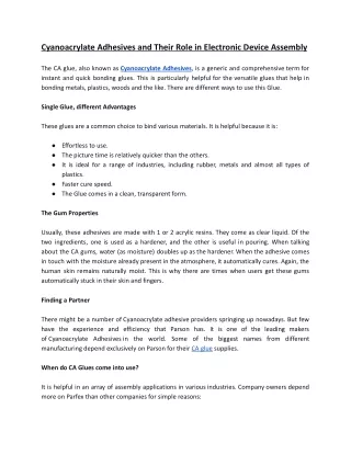 Cyanoacrylate Adhesives and Their Role in Electronic Device Assembly.docx