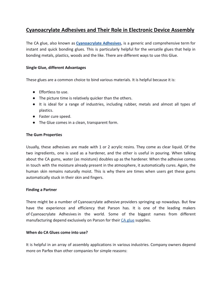 cyanoacrylate adhesives and their role