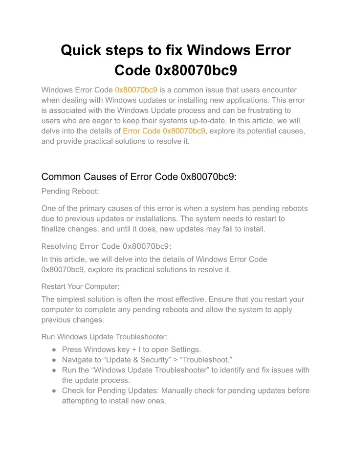 quick steps to fix windows error code 0x80070bc9