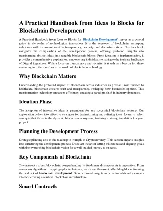 A Practical Handbook from Ideas to Blocks for Blockchain Development