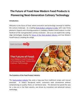 How Modern Food Products is Pioneering Next-Generation Culinary Technology