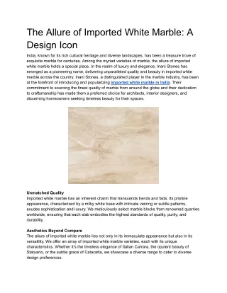 The Allure of Imported White Marble: A Design Icon