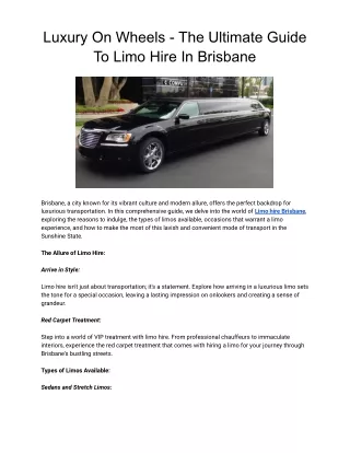 Luxury On Wheels - The Ultimate Guide To Limo Hire In Brisbane