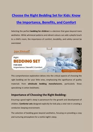 Choose the Right Bedding Set for Kids: Know the Importance, Benefits and Comfort
