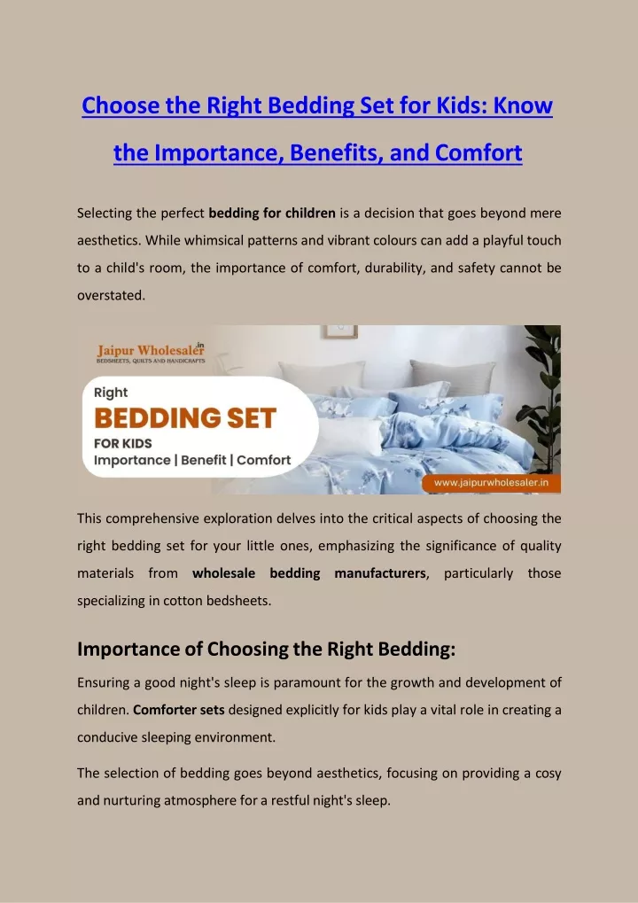 choose the right bedding set for kids know the importance benefits and comfort