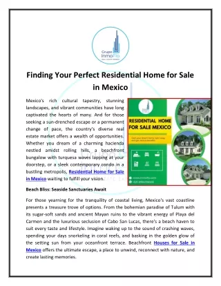 Finding Your Perfect Residential Home for Sale in Mexico