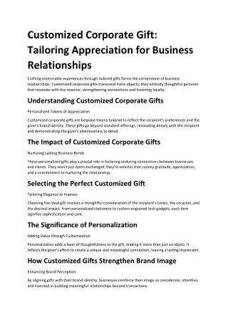 Customized Corporate Gift: Tailoring Appreciation for Business Relationships