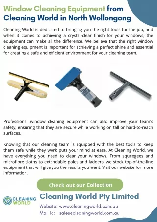Window Cleaning Equipment from Cleaning World in North Wollongong