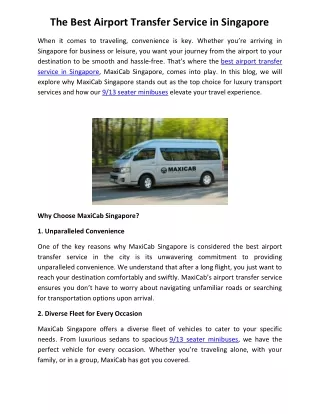 The Best Airport Transfer Service in Singapore
