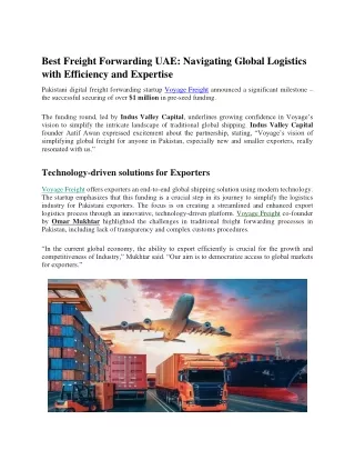 Best Freight Forwarding UAE