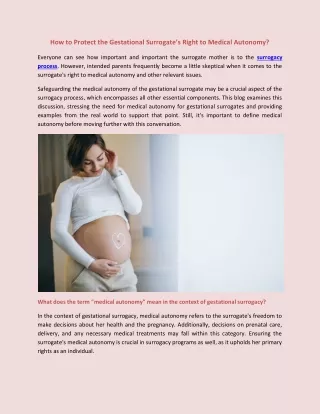 How to Protect the Gestational Surrogate’s Right to Medical Autonomy