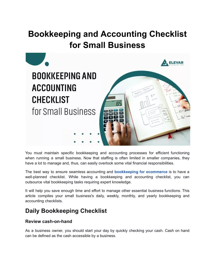 bookkeeping and accounting checklist for small
