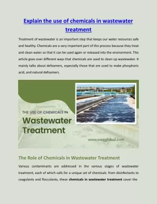 The Use of Chemicals in Wastewater Treatment