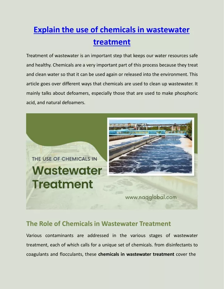 explain the use of chemicals in wastewater treatment