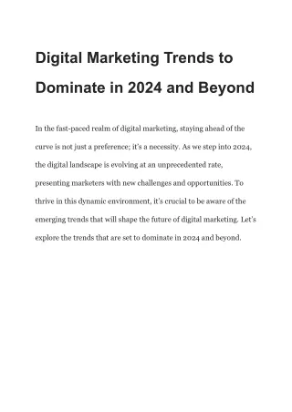 Digital Marketing Trends to Dominate in 2024 and Beyond